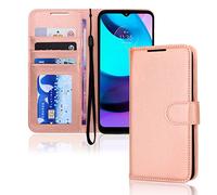 TECHGEAR Moto E20 / E30 / E40 Leather Wallet Case, Flip Protective Case Cover with Wallet Card Holder, Stand & Wrist Strap, Rose Gold PU Leather with Magnetic Clasp For Motorola Moto E40 / E30 / E20