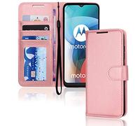 TECHGEAR Moto E7 Leather Wallet Case, Flip Protective Case Cover with Wallet Card Holder, Stand & Wrist Strap, Rose Gold PU Leather with Magnetic Clasp For Motorola Moto E7 2020