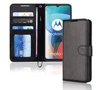 TECHGEAR Moto E7 Leather Wallet Case, Flip Protective Case Cover with Wallet Card Holder, Stand & Wrist Strap, Black PU Leather with Magnetic Clasp Designed For Motorola Moto E7 2020