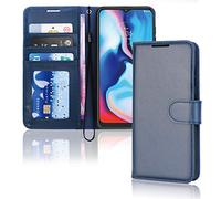 TECHGEAR Moto E7 Plus Leather Wallet Case, Flip Protective Case Cover with Wallet Card Holder, Stand & Wrist Strap, Blue PU Leather with Magnetic Clasp Designed For Motorola Moto E7 Plus