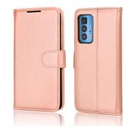 TECHGEAR Moto Edge 20 Pro Leather Wallet Case, Flip Protective Case Cover with Wallet Card Holder, Stand & Wrist Strap, Rose Gold PU Leather with Magnetic Clasp For Motorola Moto Edge 20 Pro