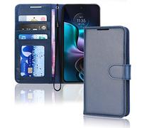 TECHGEAR Moto Edge 30 Leather Wallet Case, Flip Protective Case Cover with Wallet Card Holder, Stand & Wrist Strap, Blue PU Leather with Magnetic Clasp Designed For Motorola Moto Edge 30 5G