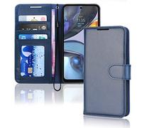 TECHGEAR Moto G22 Leather Wallet Case, Flip Protective Case Cover with Wallet Card Holder, Stand & Wrist Strap, Blue PU Leather with Magnetic Clasp Designed For Motorola Moto G22 / G22