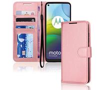 TECHGEAR Moto G9 Power Leather Wallet Case, Flip Protective Case Cover with Wallet Card Holder, Stand & Wrist Strap, Rose Gold PU Leather with Magnetic Clasp For Motorola Moto G9 Power