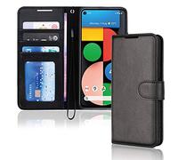 TECHGEAR Pixel 4a 5G Leather Wallet Case, Flip Protective Case Cover with Wallet Card Holder, Stand and Wrist Strap - Black PU Leather with Magnetic Closure For Google Pixel 4a 5G (Not Pixel 4a)