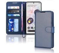 TECHGEAR Pixel 6 Leather Wallet Case, Flip Protective Case Cover with Wallet Card Holder, Stand and Wrist Strap - Blue PU Leather with Magnetic Closure Designed For Google Pixel 6