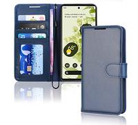 TECHGEAR Pixel 6 Pro Leather Wallet Case, Flip Protective Case Cover with Wallet Card Holder, Stand and Wrist Strap - Blue PU Leather with Magnetic Closure Designed For Google Pixel 6 Pro