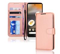 (Rose Gold) Pixel 6a Wallet Case, Flip Protective Cover with Card Holder, Stand and Wrist Strap - PU Leather with Magnetic Closure For Google Pixel 6a
