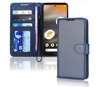 (Blue) Pixel 6a Wallet Case, Flip Protective Cover with Card Holder, Stand and Wrist Strap - PU Leather with Magnetic Closure For Google Pixel 6a