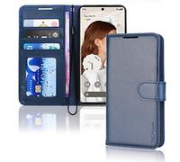 TECHGEAR Pixel 7 Pro Leather Wallet Case, Flip Protective Case Cover with Wallet Card Holder, Stand and Wrist Strap - Blue PU Leather with Magnetic Closure Designed For Google Pixel 7 Pro