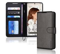 TECHGEAR Pixel 7 Pro Leather Wallet Case, Flip Protective Case Cover with Wallet Card Holder, Stand and Wrist Strap - Black PU Leather with Magnetic Closure Designed For Google Pixel 7 Pro