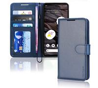 TECHGEAR Pixel 7a Leather Wallet Case, Flip Protective Case Cover with Wallet Card Holder, Stand and Wrist Strap - Blue PU Leather with Magnetic Closure Designed For Google Pixel 7a