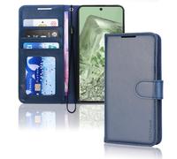 TECHGEAR Pixel 8 Leather Wallet Case, Flip Protective Case Cover with Wallet Card Holder, Stand and Wrist Strap - Blue PU Leather with Magnetic Closure Designed For Google Pixel 8