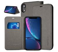 TECHGEAR Slim Leather Case for iPhone XR, Premium Protective Flip Cover with Card Slot and Stand, Grey PU Leather Compatible with Apple iPhone XR 6.1"