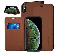 TECHGEAR Slim Leather Case for iPhone XS Max, Premium Protective Flip Cover with Card Slot and Stand, Brown PU Leather Compatible with Apple iPhone XS Max 6.5"