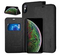 TECHGEAR Slim Leather Case for iPhone XS Max, Premium Protective Flip Cover with Card Slot and Stand, Black PU Leather Compatible with Apple iPhone XS Max 6.5"