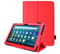 TECHGEAR Smart Case Designed For All New Amazon Fire HD 8" / HD 8" Plus (2020 / 10th Generation) Slim PU Leather Folio Smart Stand Case Cover with Hand Strap with Auto Wake/Sleep [Red]