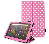 TECHGEAR Smart Case For Amazon Fire HD 10 (13th Generation / 2023 & 11th Generation / 2021) Slim PU Leather Folio Smart Stand Case Cover with Hand Strap & Auto Wake/Sleep [Pink Polka Dot]