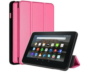 TECHGEAR Smart Case for Amazon Fire HD 8 / HD8 Plus/HD 8 Kids/Kids Pro (2024/2022/2020, 14th/12th/10th Generation) Slim Smart Case PU Leather Stand Cover, Edge Protection [Sleep/Wake] Hibiscus Pink