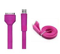 TECHGEAR Strong Flat Noodle USB Data Sync & Charging Cable for iPhone 2G 3G 3GS 4 4S - 1M Length (PURPLE)