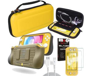 TECHGEAR Switch Lite Accessory Bundle - Case and Screen Protector for Nintendo Switch Lite, Hard Protective Carry Travel & Storage Case Cover, Ergo Grip Case, 2x Tempered Glass & 2m USB Cable [YELLOW]