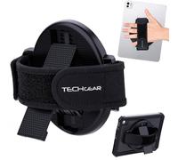 TECHGEAR Universal iPad & Tablet Hand Strap Holder & Stand, 360° Rotating Grip with Kickstand, Self Adhesive Mount for 7-13" Tablets, Landscape Viewing & Typing Mode Stand Support
