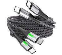 TECHGEAR USB C Cable [2m+2m] 240W PD3.1 Super Fast Charging Type C to C LED Light Indicator Long Braided Cables for MacBook Pro, HP Dell Asus Acer Laptop, iPad Pro/Air, S25 S24, iPhone 17 16, PS5 etc