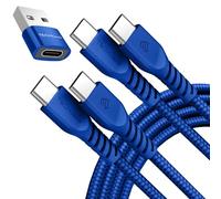 TECHGEAR USB C to USB C Charger Cable 60W (1M+1M+Adapter) Braided Fast Charging Type C Data Lead for iPhone 17 16 15 Pro Max, iPad A16 Air Pro, Samsung S26 S25 S24 A17 A36 A56, Pixel, MacBook, Switch
