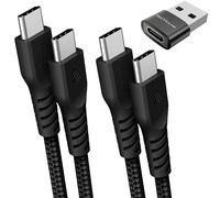 TECHGEAR USB C to USB C Charger Cable 60W (1M+2M+Adapter) Strong Braided Fast Charging Type C Data Lead for iPhone 17 16 15 Pro Max, iPad Air/Pro/A16/10th, Samsung S26 S25 S24 A54 A16, Pixel, Oppo etc