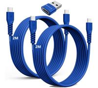 TECHGEAR USB C to USB C Charger Cable 60W (2M+2M+Adapter) Braided Long Fast Charging Type C to C Data Lead for iPhone 17 16 15 Pro Max, iPad Air/Pro/A16/10th, Samsung S26 S25 S24 A26 A16, Pixel Switch