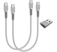 TECHGEAR USB C to USB C Charger Cable 60W (30cm+30cm+Adapter) Braided Short Fast Charging Type C Data Lead for iPhone 17 16 15 Pro Max, iPad A16/Air/Pro, Samsung S26 S25 S24 A36 A17, Pixel, Power Bank