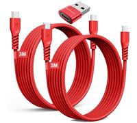 TECHGEAR USB C to USB C Long Charger Cable 60W (3M+3M+Adapter) Braided Extra Long Fast Charging Type C Data Lead for iPhone 17 16 15 Pro Max, iPad A16/Air/Pro, Samsung S26 S25 S24, Pixel, Honor Switch