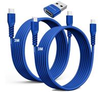TECHGEAR USB C to USB C Long Charger Cable 60W (3M+3M+Adapter) Braided Extra Long Fast Charging Type C Data Lead for iPhone 17 16 15 Pro Max, iPad A16/Air/Pro, Samsung S26 S25 S24, Pixel, Honor Switch