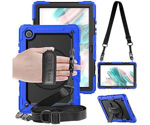 TECHGEAR Utility Case Compatible with Samsung Galaxy Tab A8 2021 10.5 Inch (SM-X200/SM-X205) Hard Shockproof Protection with 360 Degree Swivel Stand, Shoulder Strap and Hand Grip - Blue