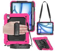 TECHGEAR UTILITY Case fits Apple iPad Air 11" (M3 2025 / M2 2024) Tough Rugged HEAVY DUTY Armour Shockproof Impact Case with 360 Rotating Stand, Hand Strap & Shoulder Strap - Pink