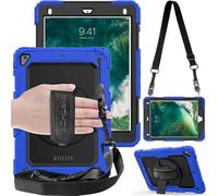 TECHGEAR UTILITY Case fits Apple iPad Air 2, iPad 9.7" (6th/5th Generation, 2018/2017) Tough Rugged HEAVY DUTY Armour Shockproof Case 360 Degree Rotating Stand, Hand and Shoulder Strap - Blue/Black
