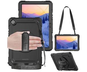 TECHGEAR UTILITY Case fits Samsung Galaxy Tab A9 Plus 11" (SM-X210 / SM-X215) Tough Rugged HEAVY DUTY Armour Shockproof Impact Case with 360 Rotating Stand, Hand Strap & Shoulder Strap - Black