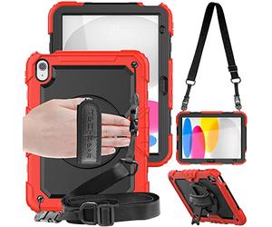 TECHGEAR UTILITY Case for iPad 11" A16 (11th Gen 2025) & 10.9" (10th 2022), Rugged Heavy Duty Shockproof Cover Screen Protection, 360 Stand, Hand & Shoulder Strap - for Work, School, Travel etc - Red