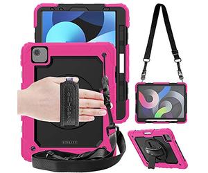 TECHGEAR UTILITY Case for iPad Air 10.9" 5th & 4th Generation 2022/2020, Tough Rugged HEAVY DUTY Armour Shockproof Case with 360 Rotating Stand, Hand Strap and Shoulder Strap - Pink