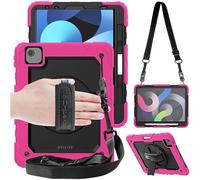 TECHGEAR UTILITY Case for iPad Air 10.9" 5th & 4th Generation 2022/2020, Tough Rugged HEAVY DUTY Armour Shockproof Case with 360 Rotating Stand, Hand Strap and Shoulder Strap - Pink