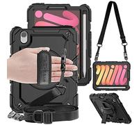 TECHGEAR UTILITY Case for iPad Mini 7/6, Mini 7th / 6th Generation 8.3" 2024/2021, Tough Rugged HEAVY DUTY Armour Shockproof Case with 360 Rotating Stand, Hand and Shoulder Strap Case - Black