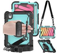 TECHGEAR UTILITY Case for iPad Mini 7/6, Mini 7th / 6th Generation 8.3" 2024/2021, Tough Rugged HEAVY DUTY Armour Shockproof Case with 360 Rotating Stand, Hand and Shoulder Strap - Aqua