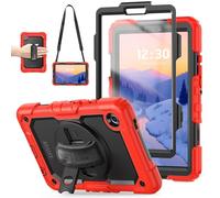 TECHGEAR Utility Case for Samsung Galaxy Tab A11 8.7" (SM-X130 / SM-X135) - Rugged Heavy Duty Shockproof Armour Case, 360 Rotating Stand, Hand Strap & Detachable Shoulder Strap - Red