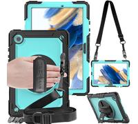 TECHGEAR UTILITY Case for Samsung Galaxy Tab A8 10.5" (SM-X200 / SM-X205) - Tough Rugged Heavy Duty Armour Shockproof Impact Case with 360 Rotating Stand, Hand Strap and Shoulder Strap - Aqua