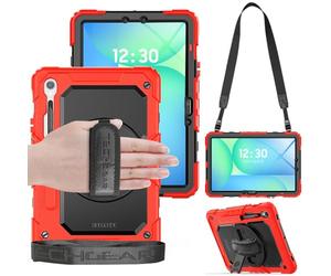 TECHGEAR Utility Case for Samsung Galaxy Tab S10 Lite, Tab S10 FE 2025 & Tab S9 FE 10.9" Rugged Heavy Duty Armour Shockproof Case with S-Pen Holder, 360 Stand, Hand & Shoulder Strap - Red