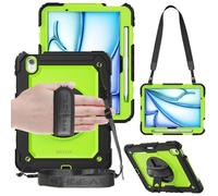 TECHGEAR Utility Rugged Case for iPad Air 11" 2026 (M4), 2025 (M3), 2024 (M2) - Heavy Duty Shockproof Cover with 360 Rotating Stand, Hand Strap, Shoulder Strap + 2 Front Frames (Protector/No) - Green