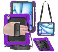 TECHGEAR Utility Rugged Case for iPad Air 11" 2026 (M4), 2025 (M3), 2024 (M2) - Heavy Duty Shockproof Cover with 360 Rotating Stand, Hand Strap, Shoulder Strap + 2 Front Frames (Protector/No) - Purple