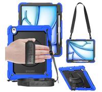 TECHGEAR Utility Rugged Case for iPad Air 13" 2026 (M4), 2025 (M3), 2024 (M2) - Heavy Duty Shockproof Cover with 360 Rotating Stand, Hand Strap, Shoulder Strap + 2 Front Frames (Protector/No) - Blue