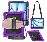 TECHGEAR Utility Rugged Case for iPad Air 13" 2026 (M4), 2025 (M3), 2024 (M2) - Heavy Duty Shockproof Cover with 360 Rotating Stand, Hand Strap, Shoulder Strap + 2 Front Frames (Protector/No) - Purple
