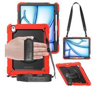 TECHGEAR Utility Rugged Case for iPad Air 13" 2026 (M4), 2025 (M3), 2024 (M2) - Heavy Duty Shockproof Cover with 360 Rotating Stand, Hand Strap, Shoulder Strap + 2 Front Frames (Protector/No) - Red